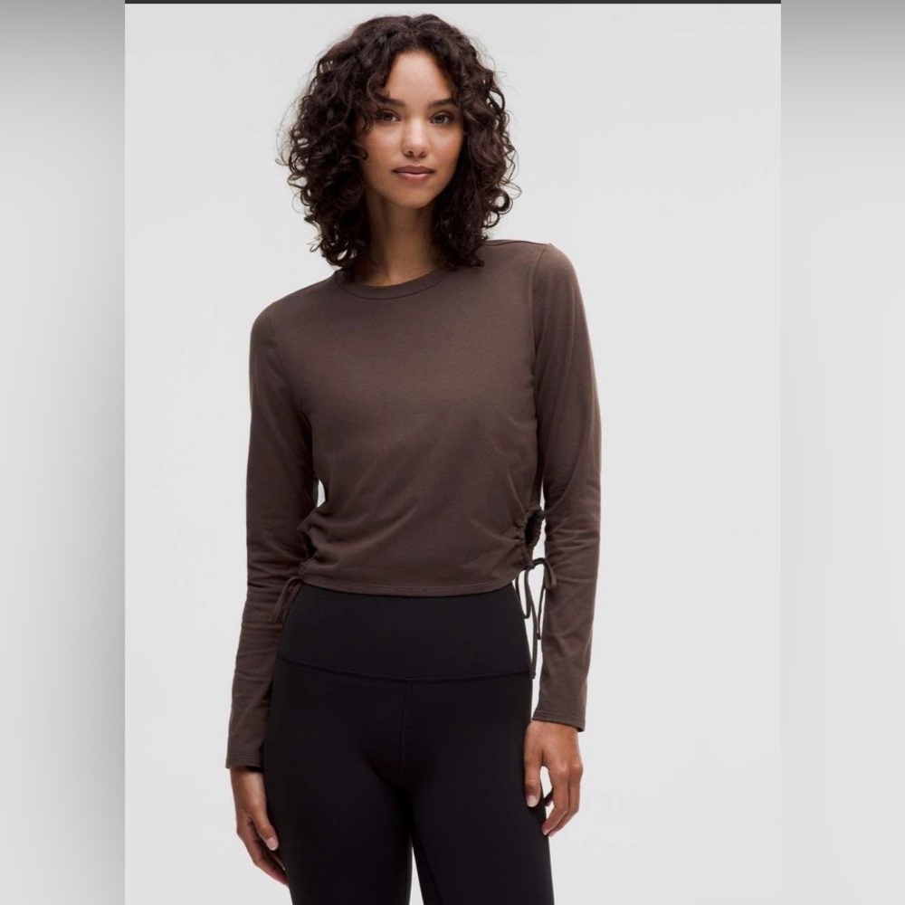 Lululemon Cinched Cut Out Cotton Long Sleeve Espresso Tee-Medium